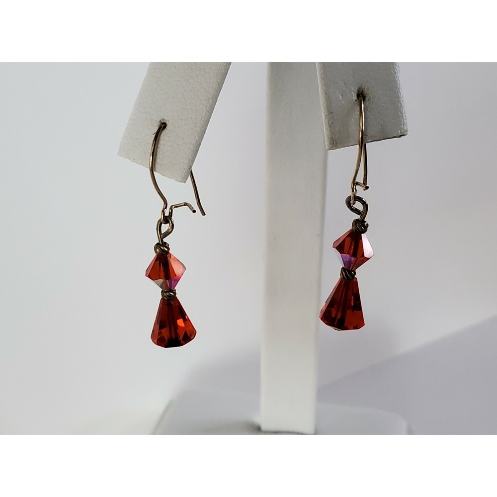 Vintage Gold Tone Fancy Salmon Orange Bead Drop Pierced Earrings Kidney Hooks - Picture 7 of 12